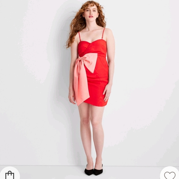 Women's Holiday Sweetheart Bow Mini Dress - Future Collective Red M - Picture 1 of 16